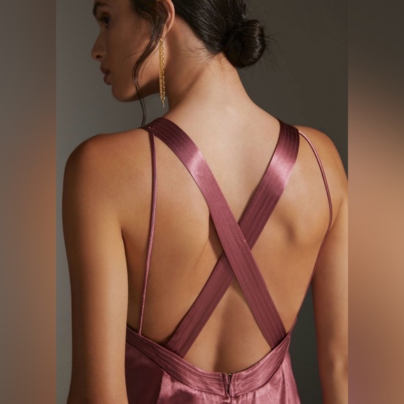 Anthropologie Cross Back Satin Midi Dress Size 10 NWT Pink Mauve $170 MSRP - Picture 4 of 11